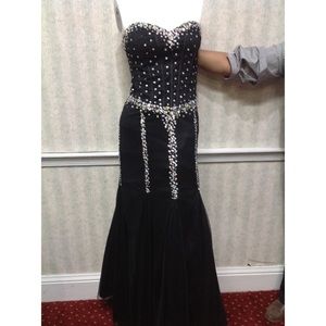 Black Strapless Bedazzled Mermaid Prom Dress